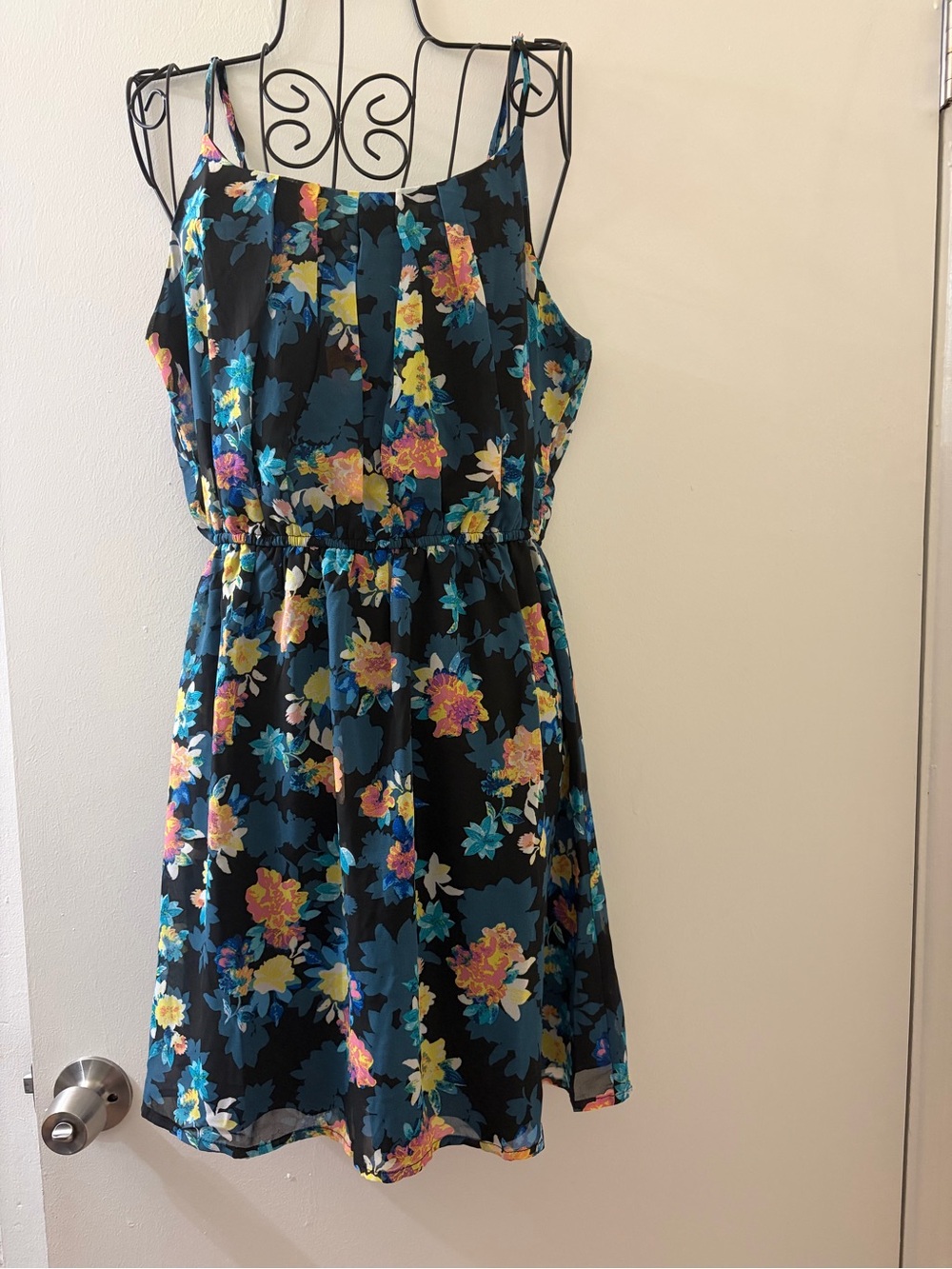 iris Black Sleeveless Floral Sundress with Blue & Yellow Flowers